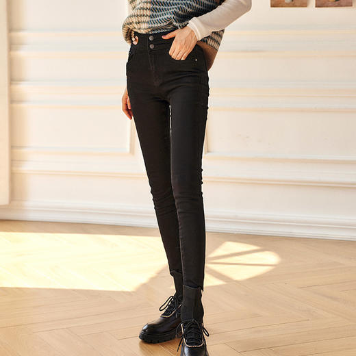 OLrain法式黑色牛仔裤女夏季2022新款高腰修身显瘦气质弹力小脚裤 商品图2