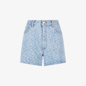GCDS 女士字母徽标印花棉质休闲牛仔短裤 浅蓝色 A1CW3100DA275
