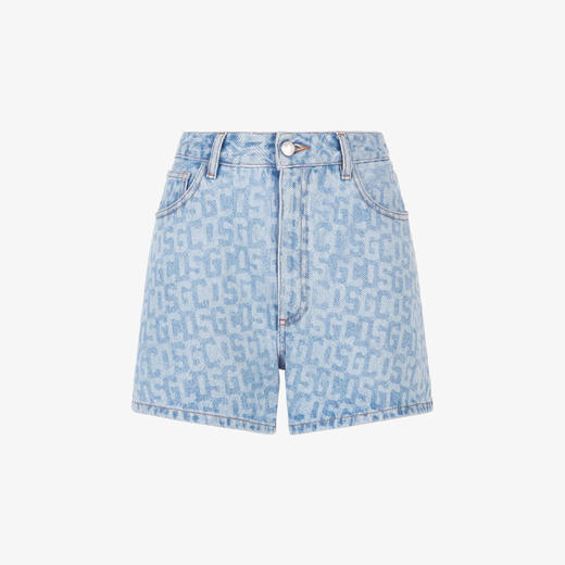 GCDS 女士字母徽标印花棉质休闲牛仔短裤 浅蓝色 A1CW3100DA275 商品图0