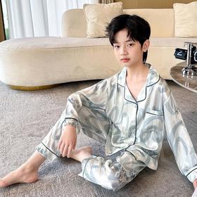 男童睡衣春秋款冰丝2024大儿童家居服春季小孩长袖空调服两件套装