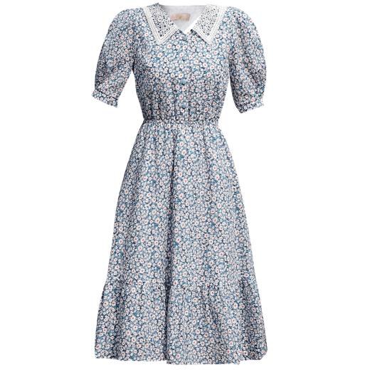 勿忘花纯棉碎花连衣裙女夏2024夏季新款气质娃娃领法式泡泡袖裙子 商品图4