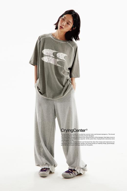 CryingCenter 海藻泥蕾丝3clogo灰调t恤圆领短袖 哭喊中心 商品图5