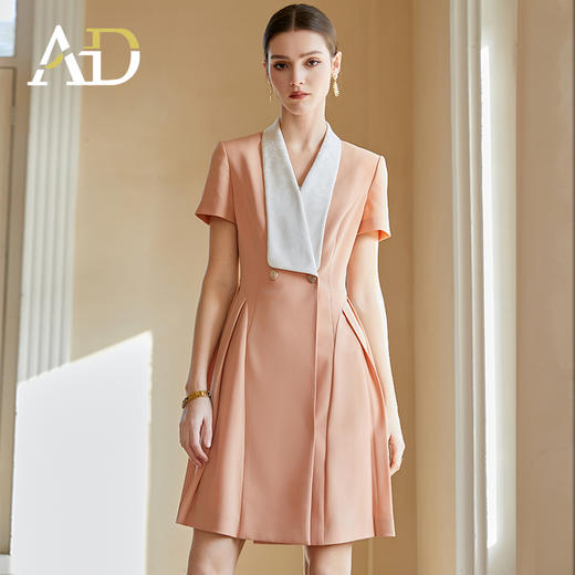 AD夏日多巴胺西装连衣裙女显白橘粉色百褶伞裙新款提花法式连身裙 商品图3