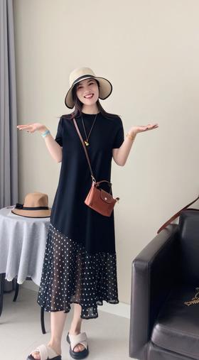 梦露波点拼接鱼尾连衣裙夏季优雅永不过时
