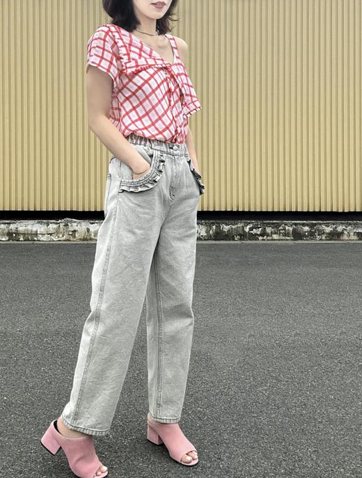 TYNVIE 荷叶边饰边牛仔裤-灰白 商品图9