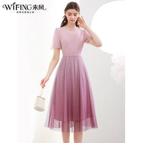 未风时尚网纱连衣裙女夏2024夏季新款名媛气质收腰显瘦泡泡袖裙子