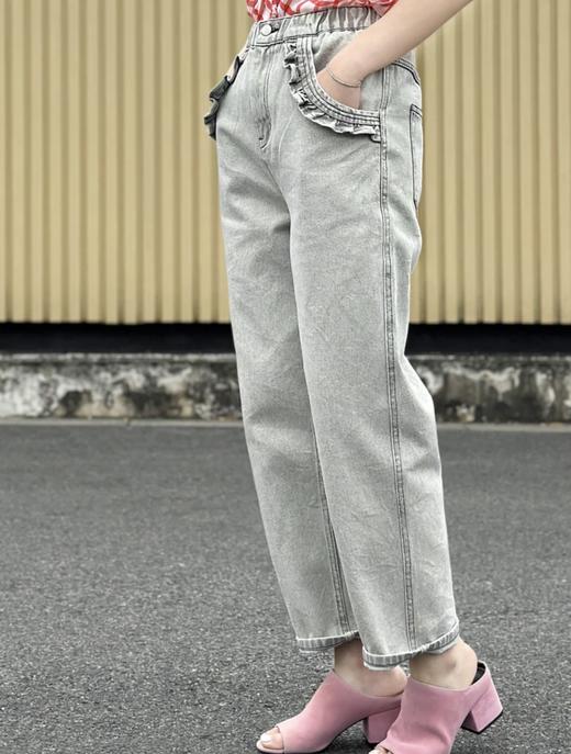 TYNVIE 荷叶边饰边牛仔裤-灰白 商品图4