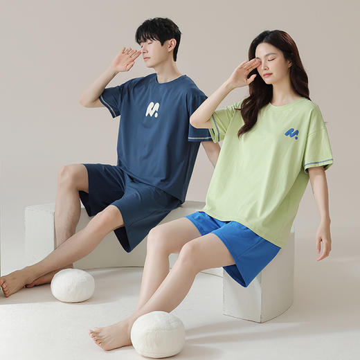 "雀说 【抗菌拉架棉】夏季情侣睡衣短袖纯棉休闲可外穿套装 4ZF-3E2800" 商品图2