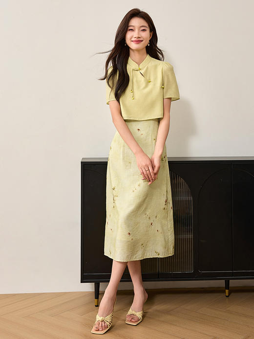 【专属特价】熙世界国风连衣裙套装夏季新中式旗袍上衣吊带裙子两件套裙送考 商品图3