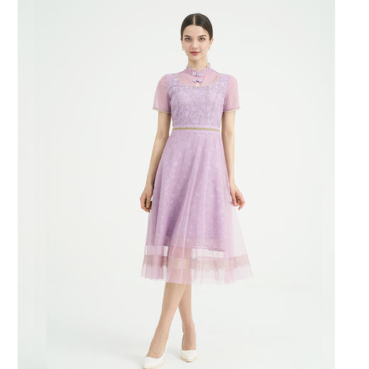 司歌刺绣短袖收腰连衣裙蕾丝女人味A891390X 商品图1