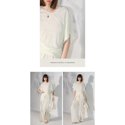 COCOBELLA[竹叶提花]新中式蝙蝠袖针织衫松弛感舒适上衣TS7019-6 商品图3