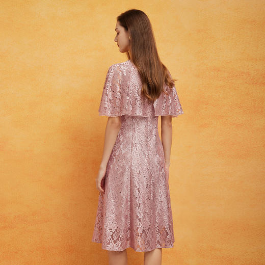 PF8E5斯尔丽24新款法式浪漫斗篷荷叶边通透蕾丝收腰放摆小礼服连衣裙 商品图1