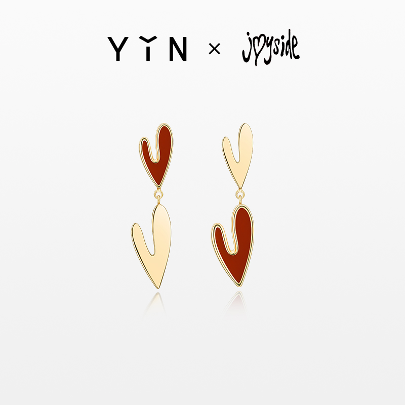 「燥热的心」不对称耳钉-红玉髓