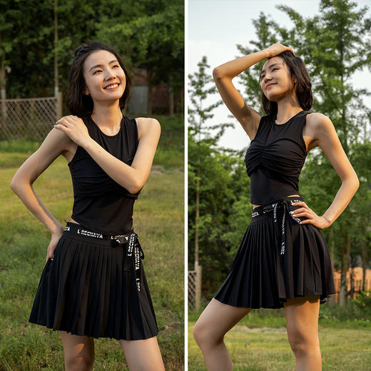 【裸感】带一体杯胸垫背心 胸口复古网纱蝴蝶褶皱拼接 运动休闲显瘦上衣 商品图1