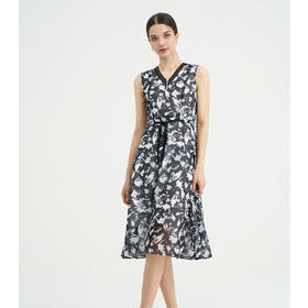 司歌雪纺水墨背心连衣裙抽绳收腰知性EA891354X