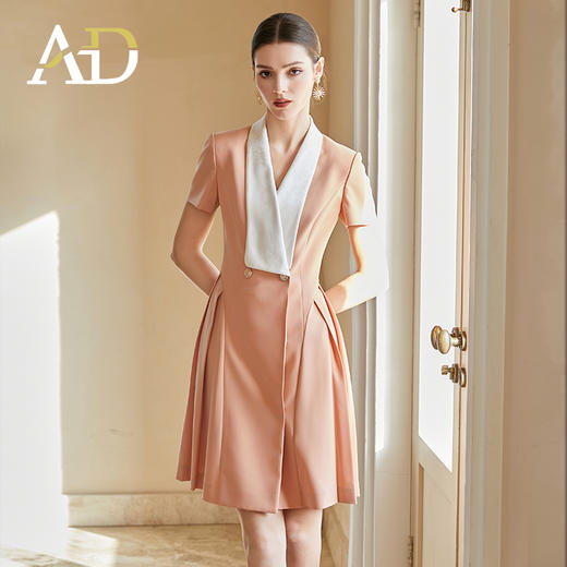 AD夏日多巴胺西装连衣裙女显白橘粉色百褶伞裙新款提花法式连身裙 商品图2