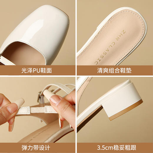 ZHR包头玛丽珍鞋2024春夏新款法式复古方头后空粗跟凉鞋女配裙子 商品图3