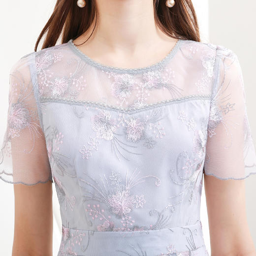 未风灰色网纱连衣裙女夏2024年夏季新款女装时尚气质优雅收腰裙子 商品图3