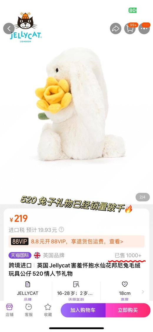 jellycat新品怀抱胡萝卜和怀抱水仙花邦尼兔六一礼盒 商品图2