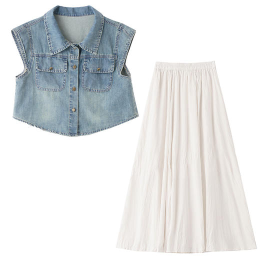 WM882629 2024年夏季新款简约干练时尚潮流百搭牛仔上衣搭高腰半裙两件套 商品图4