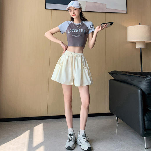 2024春夏新款花瓣短裤女高腰显瘦运动休闲薄款外穿阔腿系带五分裤_HLY 商品图6