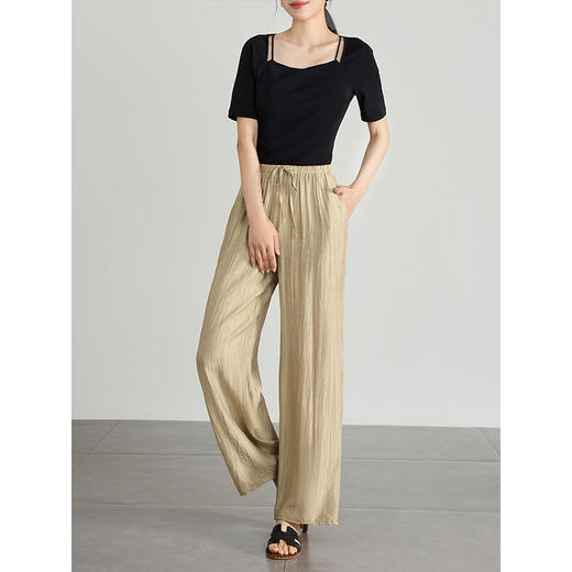 【专属特价】熙世界肌理感褶皱阔腿裤女薄款夏直筒裤子宽松慵懒风休闲山本裤 商品图1