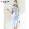 未风蓝色改良旗袍连衣裙女夏2024夏季新款女装蕾丝新中式显瘦裙子 商品缩略图2