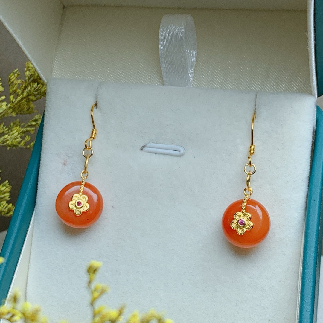 【云意轩】民族风设计天然南红耳坠耳饰 925银