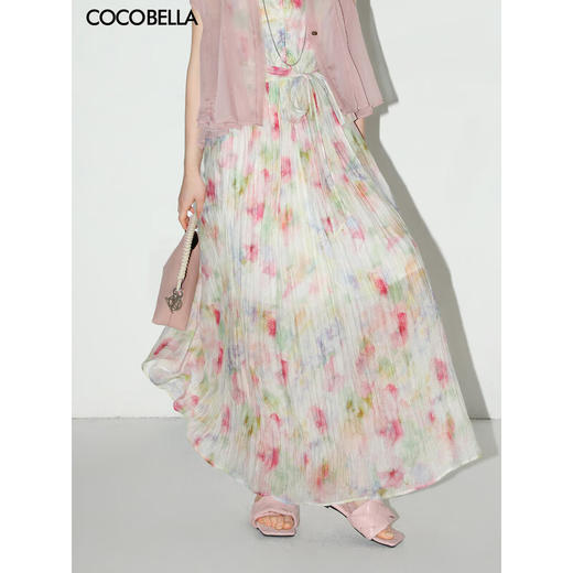 COCOBELLA[夏日倾城]晕染印花压褶莱赛尔花苞飘带半身裙HS0036 商品图1
