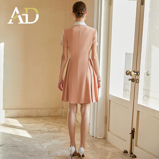 AD夏日多巴胺西装连衣裙女显白橘粉色百褶伞裙新款提花法式连身裙 商品图4