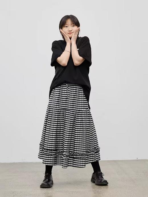 步履不停/4B41100C/A字型木耳边黑白格纹蛋糕半身裙 商品图2