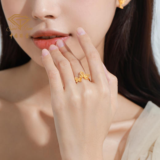 中国珠宝 5G黄金足金999蝴蝶翩翩戒指女款精致镂空活口戒指女送礼 商品图6