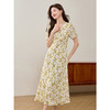 【专属特价】熙世界小黄花碎花连衣裙夏2025新款泡泡袖V领鱼尾裙过膝长裙子 商品缩略图1