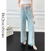 BeQueenStory【雾色庄园】设计感收褶打钉阔腿直筒裤高腰复古牛仔裤 商品缩略图0