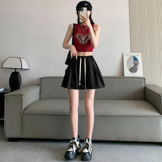 2024春夏新款花瓣短裤女高腰显瘦运动休闲薄款外穿阔腿系带五分裤_HLY 商品图5