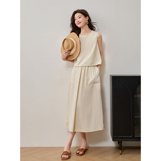 【专属特价】熙世界盐系穿搭无袖背心半身裙套装夏装休闲圆领上衣伞裙两件套 商品图3