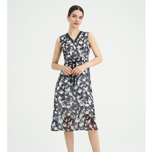 司歌雪纺水墨背心连衣裙抽绳收腰知性EA891354X 商品图4