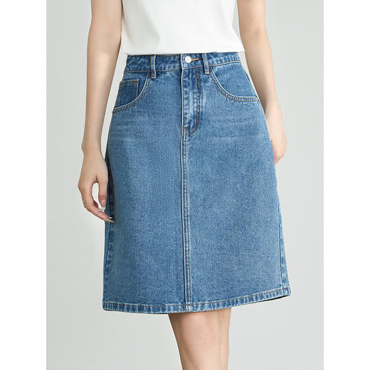 【专属特价】熙世界牛仔半身裙女小个子2025夏新款高腰气质显瘦a字直筒裙子 商品图0