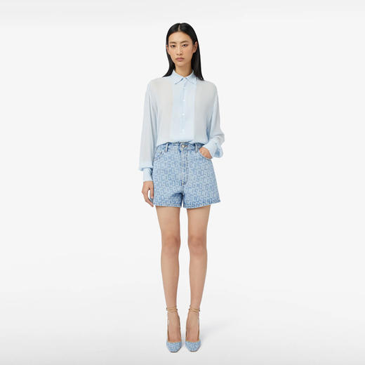 GCDS 女士字母徽标印花棉质休闲牛仔短裤 浅蓝色 A1CW3100DA275 商品图1