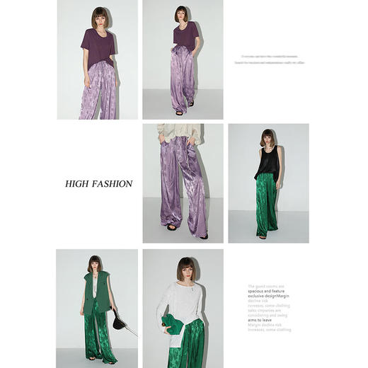 COCOBELLA新中式暗纹提花光泽缎面垂坠阔腿裤夏休闲裤PA3026-3 商品图2