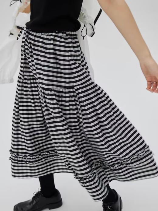 步履不停/4B41100C/A字型木耳边黑白格纹蛋糕半身裙 商品图0