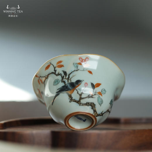 问鼎汝瓷鼎峰系列天青老款雨荷杯（鸟啼花趣） 商品图2