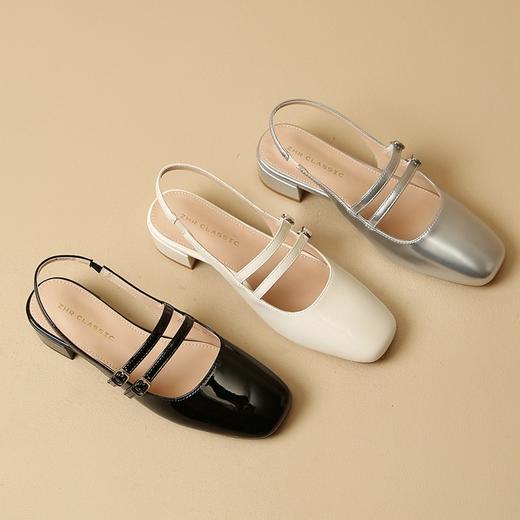 ZHR包头玛丽珍鞋2024春夏新款法式复古方头后空粗跟凉鞋女配裙子 商品图2