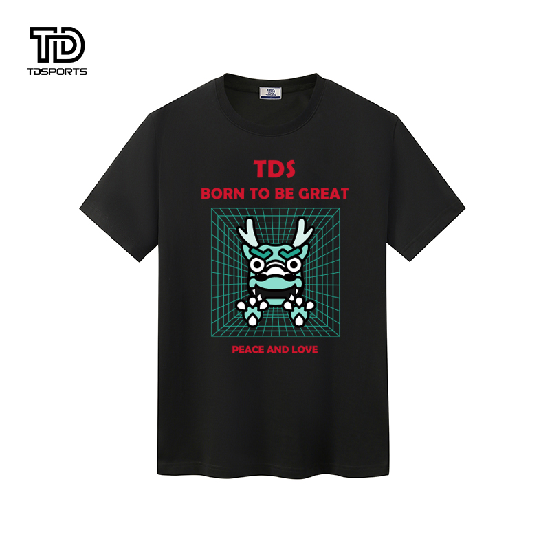 tdsports唐代运动潮牌国潮风龙年龙图案印花休闲圆领短袖上衣T恤