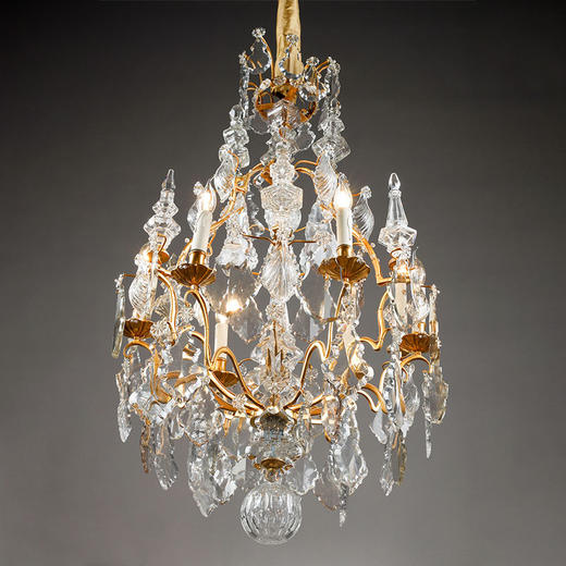 独角鹿西洋古董1880年代法国出品路易十五风格铜鎏金六枝头烛台式水晶吊灯 商品图3