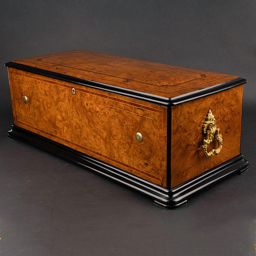 独角鹿西洋古董1875年代瑞士出品细木镶嵌外箱滚轴式飞鸟铃铛音乐盒 商品图2