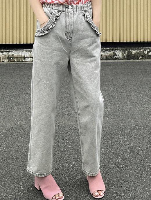 TYNVIE 荷叶边饰边牛仔裤-灰白 商品图1