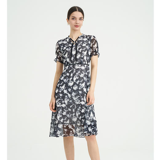 司歌雪纺水墨印花短袖连衣裙收腰国风EA891353X 商品图1