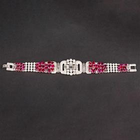 独角鹿西洋古董1930年代欧洲出品装饰艺术风格铂金镶嵌钻石及缅甸无烧红宝石手链