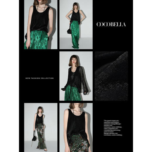 COCOBELLA重工烫银细闪U领吊带背心女新中式老钱风上衣VT0009B 商品图1